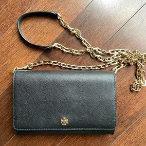 Tory Burch black crossbody with gold chain